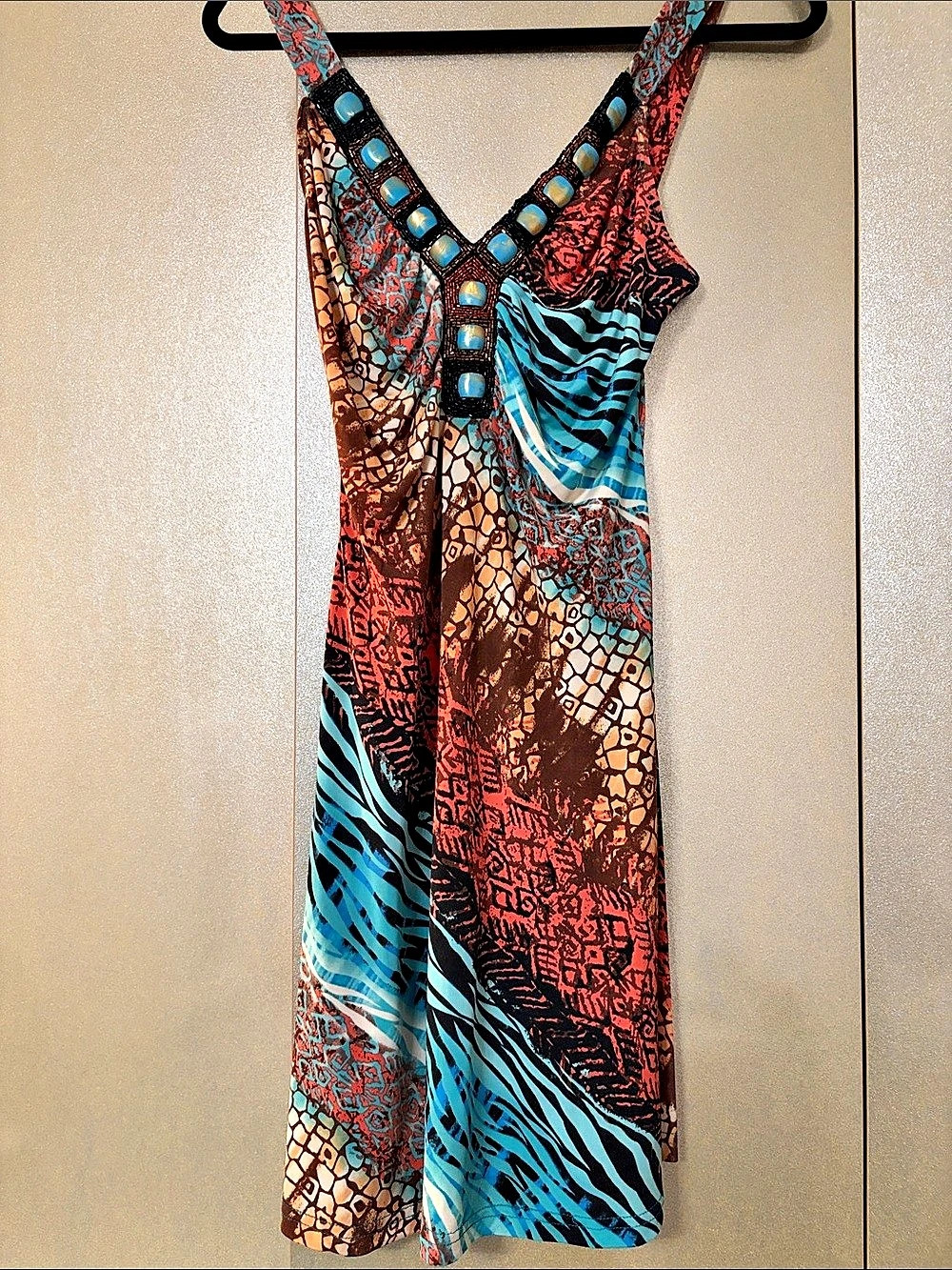 Printed Embellished Mini Dress Size 16 Like New